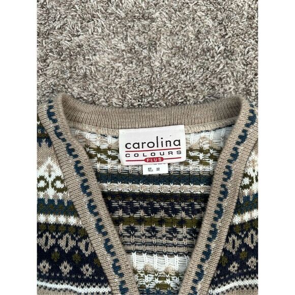 Vintage carolina colours womens plus 22 wool pattern cardigan knit sweater brown - Picture 4 of 12